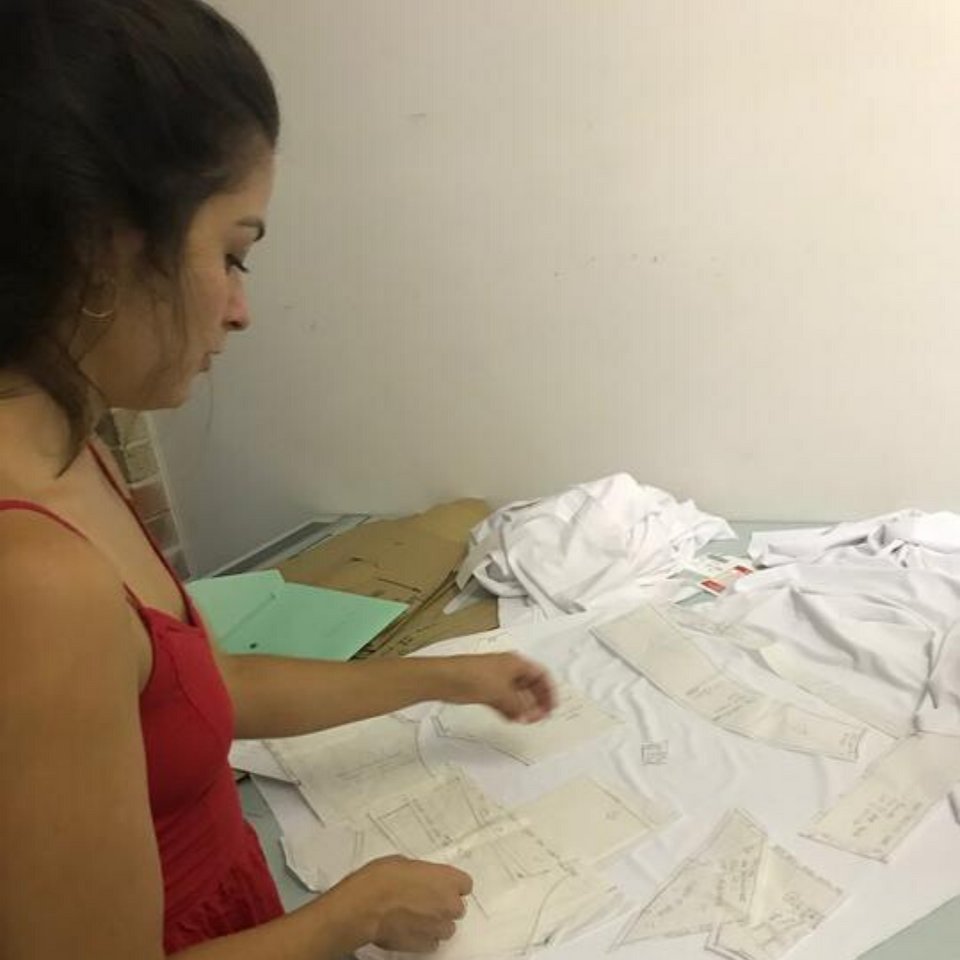 Pattern maker creating Eighteen Eves women' golf shirts. Eighteen Eves clothing is designed, made and manufactured in Australia. 
