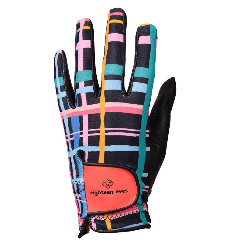 Funky and modern tartan print on women's black leather golf glove. Available in left hand, right  hand and pairs..