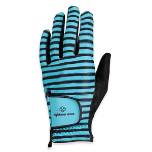 Women's Leather Golf Glove - Stripe Right Aqua