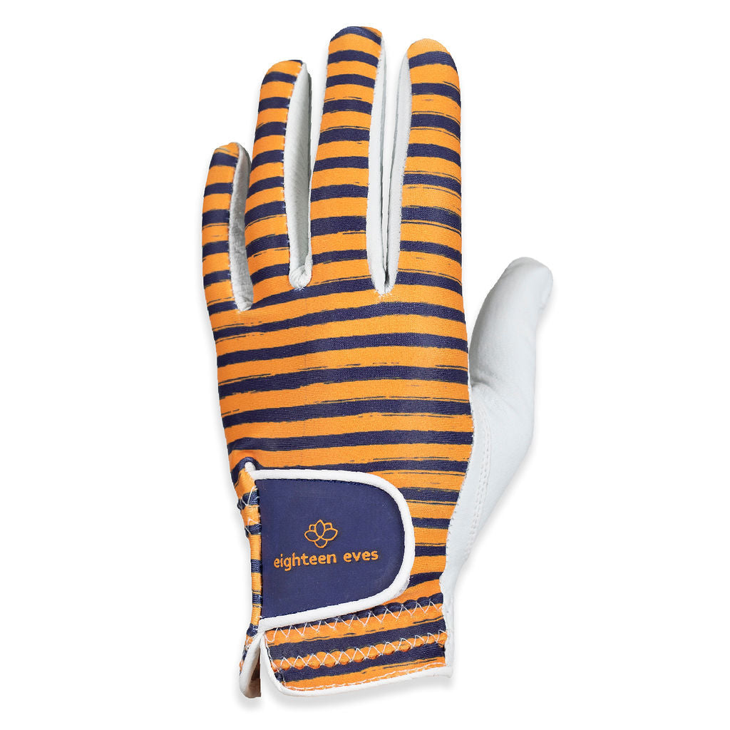 Women's Leather Golf Glove - Stripe Right Orange